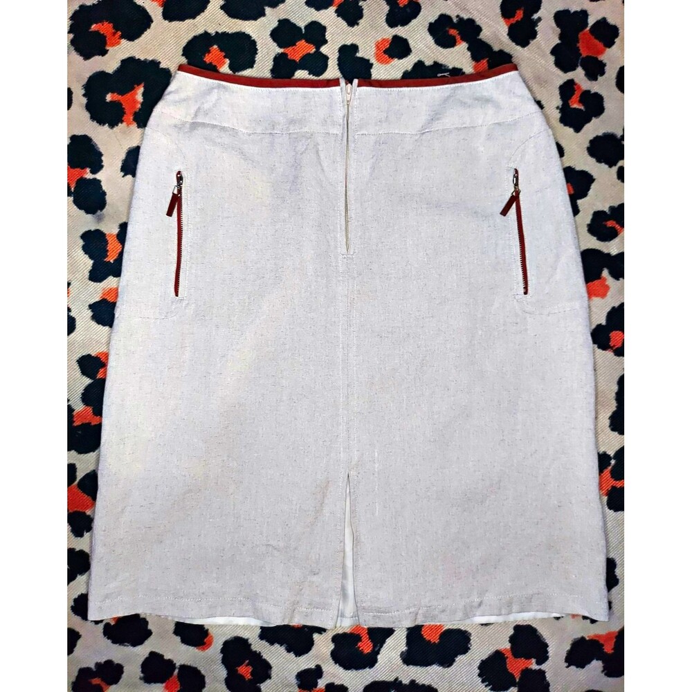 Harvé Benard Beige Linen Blend Pencil Skirt Knee Length Size 8 Zip Pockets Lined